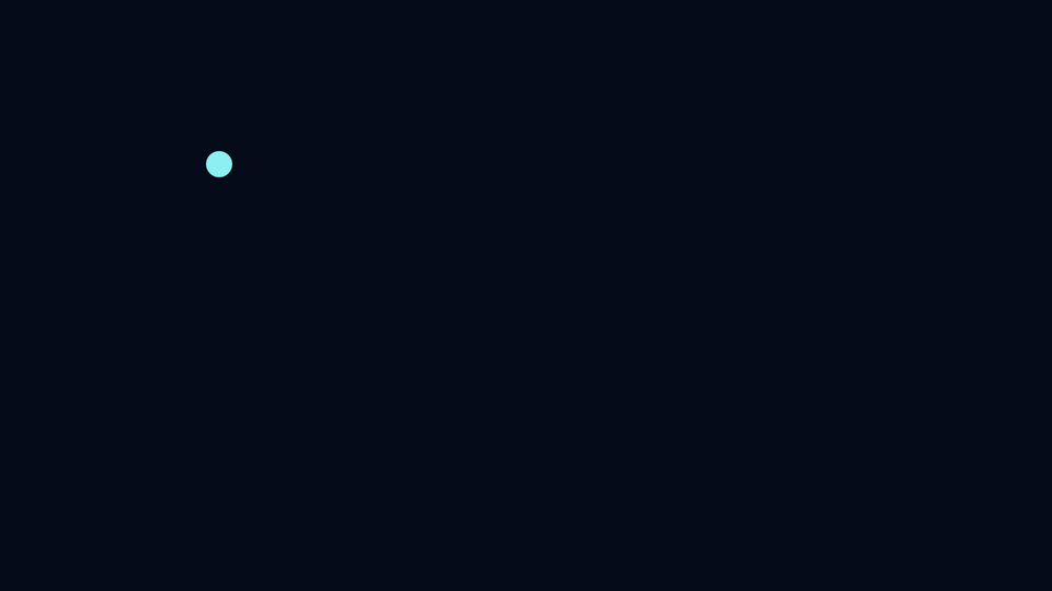 A single cyan circle at control coordinates 200, 150 on a dark canvas.